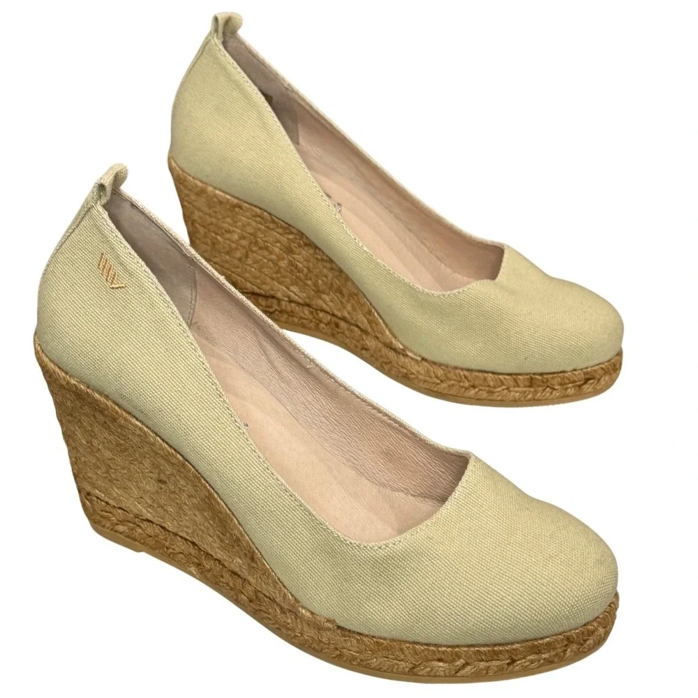 Viscata Barcelona Marquesa Canvas Espadrille Wedge Pump 40 US 9 Beige Echo Spain
